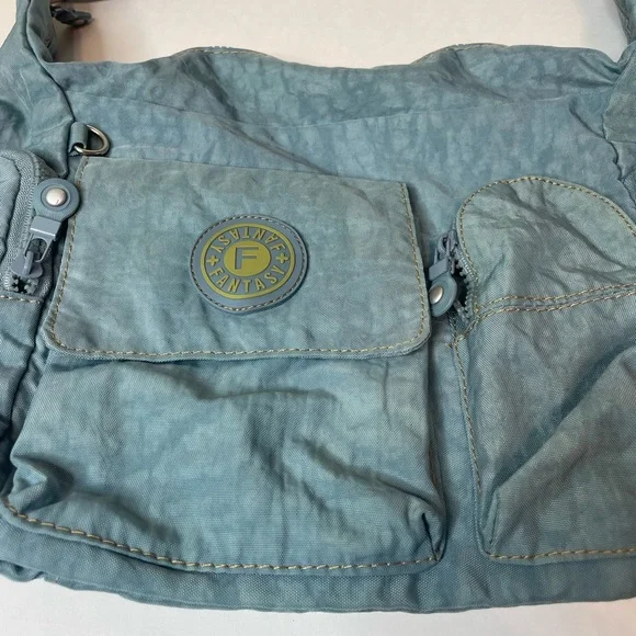 Acid Washed Print Blue Nylon Crossbody Bag - Picture 2 of 6